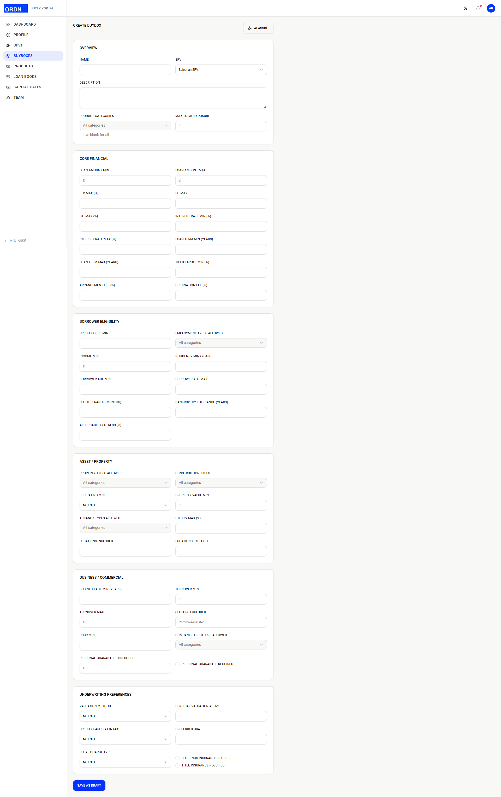 ORDN Buybox creation interface